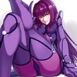  ass bodysuit fate/grand_order fate_(series) gogocchi hair_intakes long_hair looking_at_viewer pauldrons pixiv_fate/grand_order_contest_2 purple_bodysuit purple_hair red_eyes scathach_(fate)_(all) scathach_(fate/grand_order) shoulder_armor very_long_hair 