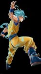  10s 1boy black_background blue_eyes blue_hair boots dougi dragon_ball dragon_ball_super dragonball_z epic fighting_stance full_body male_focus saiyan short_hair solo son_gokuu spiked_hair super_saiyan super_saiyan_blue toyotaro traced wristband 