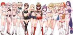  1boy 6+girls abigail_williams_(fate/grand_order) absurdly_long_hair animal_ear_fluff animal_ears arm_up ass astolfo_(fate) bangs bare_arms bare_shoulders black_footwear black_shorts black_sleeves blonde_hair blue_eyes blush boots boudica_(fate/grand_order) bow bradamante_(fate/grand_order) braid breasts brown_eyes butt_crack cleavage cleavage_cutout closed_mouth collarbone commentary_request consort_yu_(fate) covered_nipples crop_top curvy detached_sleeves eyebrows_visible_through_hair fang fate/grand_order fate_(series) fox_ears fox_girl fox_tail from_behind full_body gloves green_eyes hair_between_eyes hair_bow halterneck head_tilt heels high_heel_boots high_heels high_ponytail highres hips horns jeanne_d&#039;arc_(alter)_(fate) jeanne_d&#039;arc_(fate)_(all) keyhole knee_boots large_breasts legs light_brown_hair long_hair long_sleeves looking_at_viewer looking_back medium_breasts midriff minamoto_no_raikou_(fate/grand_order) miniskirt mordred_(fate) mordred_(fate)_(all) multiple_girls navel oda_nobunaga_(fate) odd_one_out okita_souji_(fate) okita_souji_(fate)_(all) one_eye_closed oni oni_horns parted_bangs parted_lips paw_gloves paws pink_hair ponytail puffy_long_sleeves puffy_shorts puffy_sleeves purple_eyes purple_hair race_queen red_bow red_eyes shirt shoes short_eyebrows short_shorts shorts shoulder_blades shuten_douji_(fate/grand_order) sidelocks sikijou77o silver_hair simple_background single_braid skirt small_breasts smile stomach tail tamamo_(fate)_(all) tamamo_cat_(fate) thick_eyebrows thigh_boots thighhighs trap v very_long_hair white_background white_footwear white_legwear white_shirt white_skirt wide_hips 