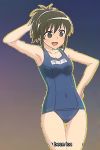  collarbone covered_navel hand_on_hip mikakunin_de_shinkoukei oono_niko ponytail school_swimsuit swimsuit 