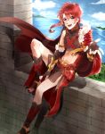  abs alexander_(fate/grand_order) bad_id bad_pixiv_id blush braid commentary_request fate/grand_order fate_(series) full_body hadaka_tarou highres long_hair looking_at_viewer male_focus midriff navel open_mouth red_eyes red_hair single_braid smile solo 