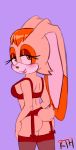  anthro blush bra butt clothing eyelashes female fur hair half-closed_eyes lagomorph legwear lingerie lipstick looking_at_viewer looking_back makeup mammal mature_female panties rabbit rokkerth simple_background solo sonic_(series) standing stockings underwear vanilla_the_rabbit 