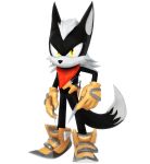  3d_model bandanna belt black_fur black_nose canine cheekfluff clothing footwear fur gloves hair holster jackal knife long_ears long_tail looking_at_viewer male mammal nibroc-rock shoes solo white_hair yellow_eyes 