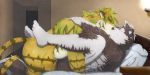  anal anal_penetration bed canine feline horkeukamui hug kissing legs_up magan male male/male mammal muscular muscular_male penetration sex tiger tokyo_afterschool_summoners wolf 犬龍龍 