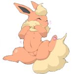  &lt;3 blush cute eeveelution eyes_closed female feral flareon lying multi_nipple navel nintendo nipples nude on_back pawpads paws pok&eacute;mon pok&eacute;mon_(species) presenting presenting_pussy pussy sakana_ai simple_background solo spread_legs spreading video_games 