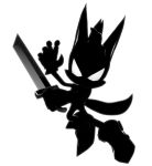  3d_model canine cheekfluff claws jackal long_ears long_tail looking_at_viewer male mammal melee_weapon nibroc-rock silhouette solo sword weapon 