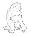  2012 abs anthro balls biceps black_and_white claws clothed clothing cum dissimulated fur hi_res hyena kneeling line_art loincloth male mammal monochrome muscular muscular_male navel nipples pecs pubes signature solo spots spotted_fur spotted_hyena spread_legs spreading toe_claws topless trystan_(dissimulated) 