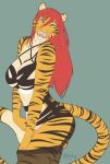  anthro breasts clothed clothing facial_piercing feline female garter lingerie lip_piercing looking_at_viewer mammal missy_(artist) piercing smile snakebite_piercing solo standing tiger 