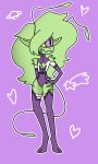  alien antennas clothed clothing female fur green_fur green_hair hair kreatiivfox long_ears long_tail purple_eyes skimpy solo thick_thighs yellow_sclera 
