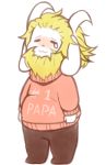  anthro asgore_dreemurr beard blonde_hair blush boss_monster caprine chibi clothing facial_hair floppy_ears fur goat hair male mamaito mammal moobs overweight overweight_male solo sweater undertale video_games white_fur 