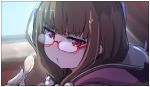  :t bad_id bad_pixiv_id bangs blurry blurry_background brown_hair chips closed_mouth depth_of_field eating eyebrows_visible_through_hair fate/grand_order fate_(series) fingernails food glasses hair_bobbles hair_ornament hood hood_down long_fingernails long_hair looking_at_viewer looking_to_the_side nail_polish osakabe-hime_(fate/grand_order) pink_nails potato_chips pout purple_eyes red-framed_eyewear semi-rimless_eyewear solo under-rim_eyewear wada_kazu 