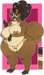  anthro bidoof big_breasts breasts brown_fur brown_hair demonnyuu female fur hair mammal nintendo nipples nude one_eye_closed pok&eacute;mon pok&eacute;mon_(species) pok&eacute;morph pussy rodent simple_background smile solo standing teeth thick_thighs video_games wide_hips wink 