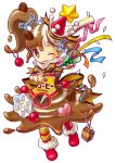  absurdres bangs boots brown_eyes brown_hair candy candy_cane coffee coffee_beans confetti food full_body hair_ornament hat heart highres liquid liquid_clothes long_hair mascot milcrown_yukico-tan mismatched_legwear multicolored_hair official_art one_eye_closed ornament party_hat party_popper ponytail red_footwear side_ponytail smile snowflake_hair_ornament snowflakes solo symbol-shaped_pupils transparent_background two-tone_hair umiheki white_hair yukico-tan yukijirushi 