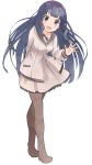  :d braid commentary dress hairband highres houkago_no_pleiades itsuki_(houkago_no_pleiades) long_hair nyama open_mouth pantyhose sailor_dress school_uniform simple_background smile solo standing twin_braids very_long_hair waving white_background 