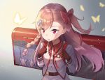 braid bug butterfly child commentary girls_frontline gloves gun_case hair_ornament hair_ribbon hexagram highres insect long_hair looking_at_viewer negev_(girls_frontline) one_side_up pink_eyes pink_hair ribbon ssogari star_of_david younger 