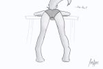  2018 anthro barefoot bent_over butt camel_toe canine clothed clothing dialogue digital_media_(artwork) english_text female fur hi_res hindpaw inviting jaan&amp;paw mammal monochrome panties paws presenting presenting_hindquarters raised_tail rear_view simple_background sketch solo spread_legs spreading standing text underwear white_background wolf 