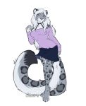  2018 4_toes anthro barefoot breasts clothed clothing digital_media_(artwork) digitigrade feline female fur grey_fur hair leopard mammal shariea simple_background smile snow_leopard solo spots spotted_fur toes white_background white_hair 