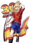  2010_fifa_world_cup bad_id bad_pixiv_id bliss_(ferment_factory) blonde_hair flag happy highres long_hair male_focus shorts solo spain sport world_cup wristband 