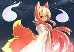  animal_ears blonde_hair colorized fk fox_ears japanese_clothes multiple_tails night night_sky original sky solo tail yu-ves 