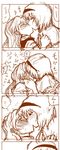  alice_margatroid blush closed_eyes comic couple hairband kirisame_marisa kishimasa kiss monochrome multiple_girls touhou translation_request yuri 