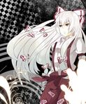  bad_id bad_pixiv_id bored checkered checkered_background fujiwara_no_mokou hair_ribbon komura long_hair ribbon solo touhou 