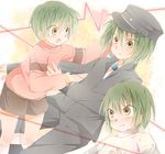  angel_beats! brothers green_hair hat male_focus naoi_ayato ponta_(aoi) school_uniform siblings time_paradox twins yellow_eyes younger 