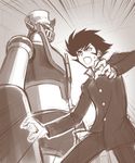  70s bad_id bad_pixiv_id brown gakuran kabuto_kouji mazinger_z mazinger_z_(mecha) mecha monochrome oldschool sano_toshihide school_uniform sideburns sketch 