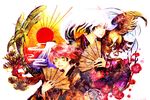  bird eagle ezoezo fan mount_fuji mountain multiple_boys nurarihyon_no_mago red_hair white_hair yellow_eyes 