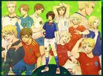  6+boys adidas ahoge america_(hetalia) armpits axis_powers_hetalia bad_id bad_pixiv_id ball blonde_hair blue_eyes brown_hair cat cleats clothes_writing denmark_(hetalia) france_(hetalia) germany_(hetalia) glasses greece_(hetalia) green_eyes highres jabulani male_focus multiple_boys netherlands_(hetalia) northern_italy_(hetalia) puma_ag senano-yu shoes sneakers soccer soccer_ball socks southern_italy_(hetalia) spain_(hetalia) sportswear switzerland_(hetalia) united_kingdom_(hetalia) world_cup 