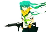  aqua_hair assault_rifle bad_id bad_pixiv_id bandana gloves green_eyes gun hatsune_miku long_hair pun2 rifle ro635 school_uniform serafuku skirt solo twintails vocaloid weapon 