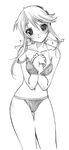  bikini greyscale hair_ribbon hairband heroman image_sample lina_davis monochrome navel pixiv_sample ribbon senomoto_hisashi solo strap_slip swimsuit 