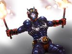  bad_id bad_pixiv_id belt denji drumsticks horns kamen_rider kamen_rider_hibiki kamen_rider_hibiki_(series) male_focus oni solo 