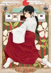  absurdres art_nouveau bad_id bad_pixiv_id black_hair copyright_request highres japanese_clothes miko okiru ponytail socks solo 