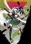  bad_id bad_pixiv_id cockadooodledoo dress flower green_dress green_eyes hitodama jpeg_artifacts konpaku_youmu konpaku_youmu_(ghost) ribbon rose silver_hair solo sun sword touhou weapon 