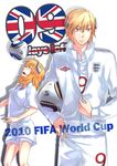  1girl 2010_fifa_world_cup bad_id bad_pixiv_id ball bliss_(ferment_factory) blonde_hair england highres horns jabulani jacket orange_eyes short_hair shorts soccer_ball sport union_jack united_kingdom world_cup 