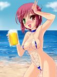  alcohol beer beer_mug breasts brown_hair green_eye green_eyes heterochromia red_eye red_eyes rozen_maiden short_hair souseiseki swimsuit 