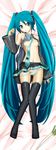  absurdres aqua_eyes aqua_hair breasts detached_sleeves hatsune_miku highres legs long_hair necktie panties panty_pull skirt small_breasts solo sora_(aki00) spring_onion striped striped_panties thighhighs twintails underwear very_long_hair vocaloid 