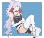  boots breasts cape cleavage dress earrings elbow_gloves fire_emblem fire_emblem:_seisen_no_keifu fire_emblem_heroes gloves iktk ishtar_(fire_emblem) jewelry long_hair necklace ponytail purple_eyes side_ponytail sidelocks silver_hair simple_background solo thigh_boots thighhighs 