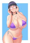  1girl bikini breasts glasses huge_breasts hyuuga_hinata lavender_eyes milf naruto navel plump short_hair zeros 