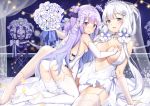  adapted_costume ass azur_lane bangs bare_shoulders bed_sheet black_bow black_ribbon blue_bow blurry blurry_background blush bouquet bow breasts bridal_gauntlets bridal_veil bride cleavage closed_mouth commentary_request crown depth_of_field dress elbow_gloves eyebrows_visible_through_hair flower garter_straps gloves hair_flower hair_ornament hair_ribbon hand_on_breast holding holding_bouquet illustrious_(azur_lane) kneeling large_breasts leotard looking_at_viewer looking_to_the_side mamemena mini_crown multiple_girls no_shoes pantyhose pillow purple_eyes purple_hair ribbon rose see-through small_breasts soles star strapless strapless_leotard thighhighs tiara toenails transparent unicorn_(azur_lane) veil wavy_mouth white_bow white_dress white_flower white_gloves white_legwear white_leotard white_ribbon white_rose 