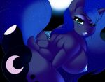  2018 anthro anthrofied areola big_breasts big_butt blue_eyes blue_hair breasts butt cutie_mark digital_media_(artwork) dock equine female friendship_is_magic hair hi_res horn kloudmutt lipstick long_hair looking_at_viewer makeup mammal my_little_pony nipples one_eye_closed princess_luna_(mlp) solo unicorn wink 