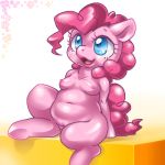  2015 anthro belly blue_eyes box_xod breasts earth_pony equine eyelashes female friendship_is_magic fur horse low_res mammal my_little_pony navel nipples open_mouth overweight overweight_female pink_fur pinkie_pie_(mlp) pony pussy semi-anthro simple_background solo tongue white_background 