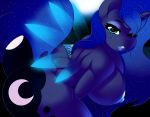  2018 anthro anthrofied areola big_breasts big_butt blue_eyes blue_hair breasts butt cutie_mark digital_media_(artwork) dock equine female friendship_is_magic hair hi_res horn kloudmutt lipstick long_hair looking_at_viewer makeup mammal my_little_pony nipples one_eye_closed princess_luna_(mlp) solo unicorn wink 