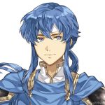  blue_eyes blue_hair cape celice_(fire_emblem) fire_emblem fire_emblem:_seisen_no_keifu headband highres long_hair male_focus simple_background smile solo tecchen white_background 