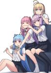  :t ahoge amekaze_yukinatsu antenna_hair aqua_eyes bangs black_legwear blonde_hair blue_hair blue_ribbon cheek_pinching commentary_request couch dress_shirt eating food hair_intakes hair_ribbon hairband hand_on_another's_head highres holding holding_spoon ice_cream kneehighs knees_up kotonoha_akane kotonoha_aoi long_hair looking_at_viewer multiple_girls neck_ribbon open_mouth pinching pink_eyes pink_hair pleated_skirt purple_eyes purple_hair red_ribbon ribbon sharing_food shirt short_sleeves siblings sidelocks sisters sitting skirt smile socks spoon tsurumaki_maki twins very_long_hair vocaloid voiceroid white_background white_legwear white_shirt yuzuki_yukari 