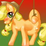  &lt;3 &lt;3_censor 2015 applejack_(mlp) blush box_xod censored earth_pony equine eyelashes female feral friendship_is_magic fur gradient_background green_background green_eyes hat horse looking_at_viewer low_res mammal my_little_pony orange_fur pony presenting presenting_pussy pussy red_background simple_background solo 