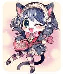  &lt;3 2015 anthro blue_hair blush cat clothed clothing cute_fangs cyan_hijirikawa feline female fur green_eyes guitar hair looking_at_viewer mammal musical_instrument one_eye_closed open_mouth open_smile sanrio show_by_rock!! smile solo tuft white_fur wink 井口病院 