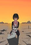  1girl absurdres bangs black_bodysuit black_hair blood blood_from_mouth bloody_tears bodysuit breasts closed_eyes commentary_request couple darling_in_the_franxx eyebrows_visible_through_hair gloves hetero highres hiro_(darling_in_the_franxx) holding_hands horns hug hug_from_behind long_hair looking_at_viewer lq-17 medium_breasts oni_horns pilot_suit pink_hair red_horns red_sclera sitting squatting white_bodysuit white_gloves yellow_pupils zero_two_(darling_in_the_franxx) 