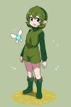  :d absurdres arms_at_sides bangs belt belt_buckle blue_eyes boots buckle fairy fairy_wings full_body grass green green_background green_belt green_footwear green_hair green_hairband green_shirt green_sweater hair_between_eyes hairband highres knee_boots kokiri long_sleeves looking_at_viewer nazonazo_(nazonazot) open_mouth pointy_ears ribbed_sweater saria shadow shiny shiny_hair shirt short_hair simple_background sleeveless sleeveless_shirt smile solo standing sweater teeth the_legend_of_zelda the_legend_of_zelda:_ocarina_of_time tongue turtleneck turtleneck_sweater wings 