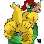  2015 3_toes 4_fingers anthro anus balls bowser bowserboy101 butt drooling erection feet hair half-closed_eyes hand_on_butt horn koopa looking_at_viewer looking_back lying male mario_bros nintendo nude on_front penis presenting presenting_anus presenting_hindquarters raised_tail rear_view red_hair saliva scales scalie smile solo toes video_games warp_pipe yellow_scales 